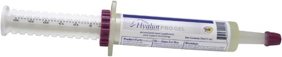 Hyalogue Hayalun PRO Gel - Hyaluronic Acid Horse Completion - Pra & Post Event Booster - 30cc Equin Syringe Oral - 3 Full Administration Hyalun 100mg Pure Hyaluronic Acid (HA)