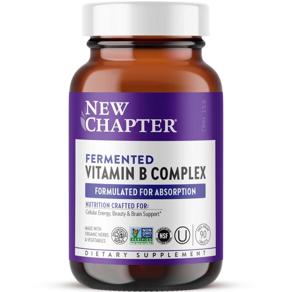 Bab Baru Vitamin B Kompleks, Fermentasi Vitamin B Kompleks, USDA Organik, Satu harian untuk Cellular Energy + Brain + Beauty, 100% Vegan, Gluten- Free-90 Count