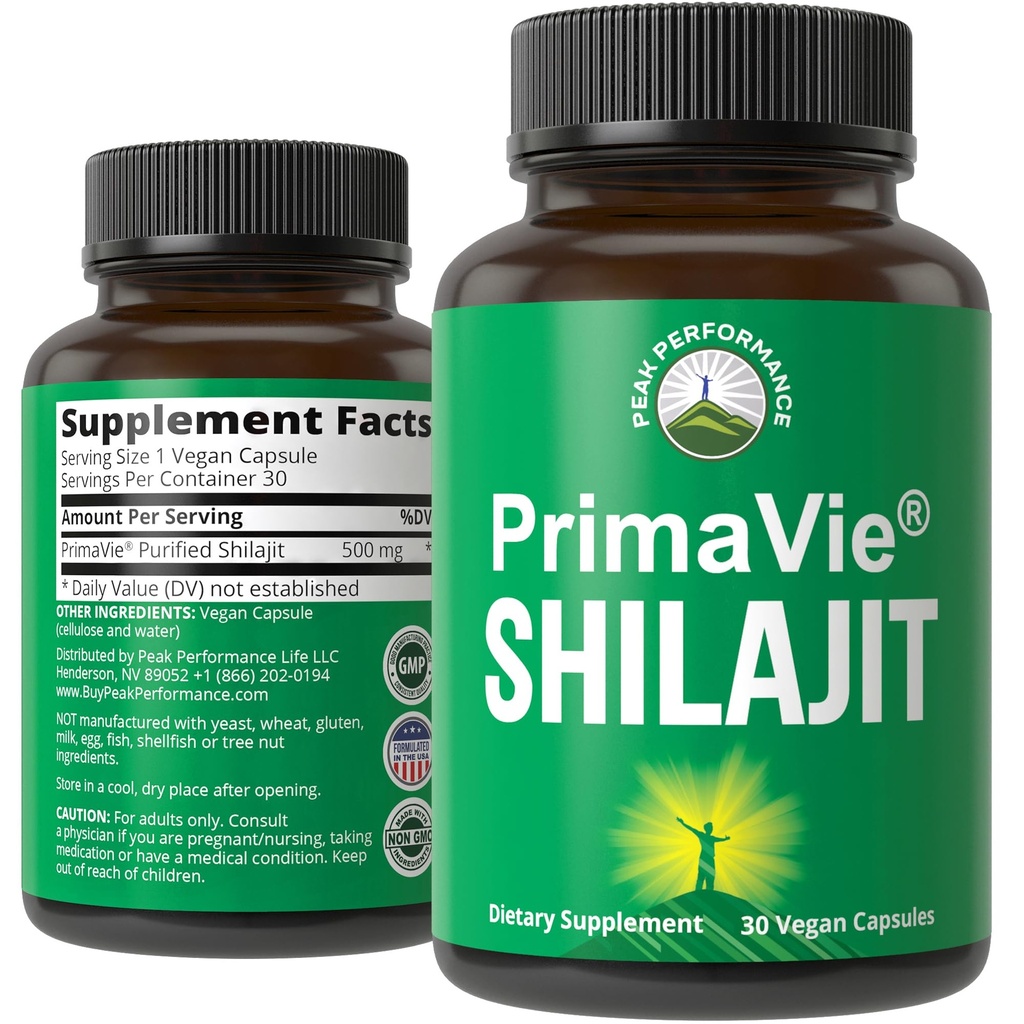 PrimaVie Purified Shilajit Capsules Dibuat dengan bubuk Shilajit Murni. Secara klinis Testing Suplemen Alam dengan 40 + Trace Minetrals, Fulvic Acid. Tablet Dukung Fungsi Mitokondria + Otak