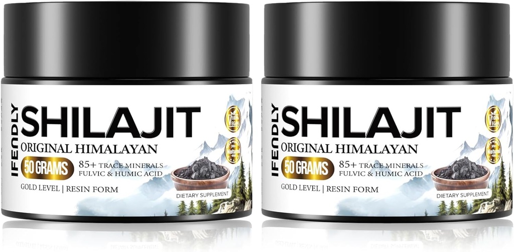 Shilajit Organic 600mg Maximum Potency Gold Grade Shilajit Resin Shilajit Autentic Natural dengan 85 + Trace & Fulvic Acid for Energy, Imunity, 50 Grams (2 Pack)
