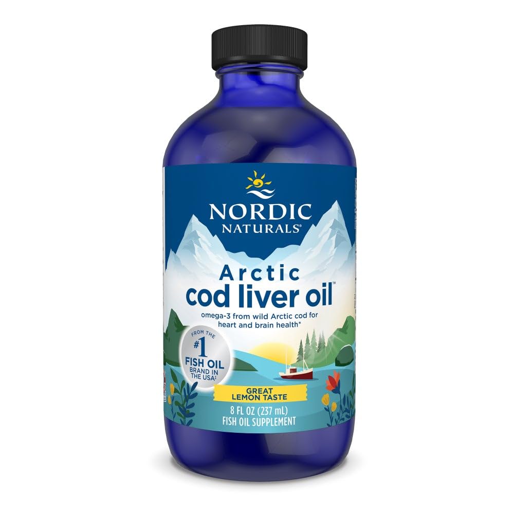 Nordic Cod Liver Oil, Lemon - 8 oz - 1060 mg Total Omega-3 dengan EPA & DHA - Heart & Heart & Brain Health, Ketahanan Sehat, Overall Wellness