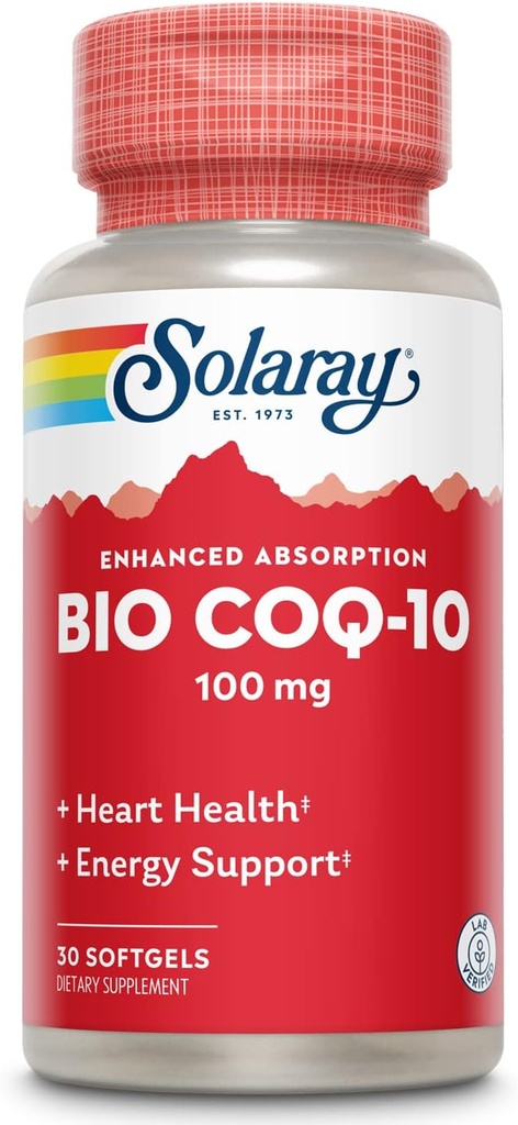 SOLARAY Bio CoQ-10 100 mg 124; Enhanced Absorpsi 124; Vitamin A & E 124; Hati Sehat & Cellular Dukungan Energi (30 CT)