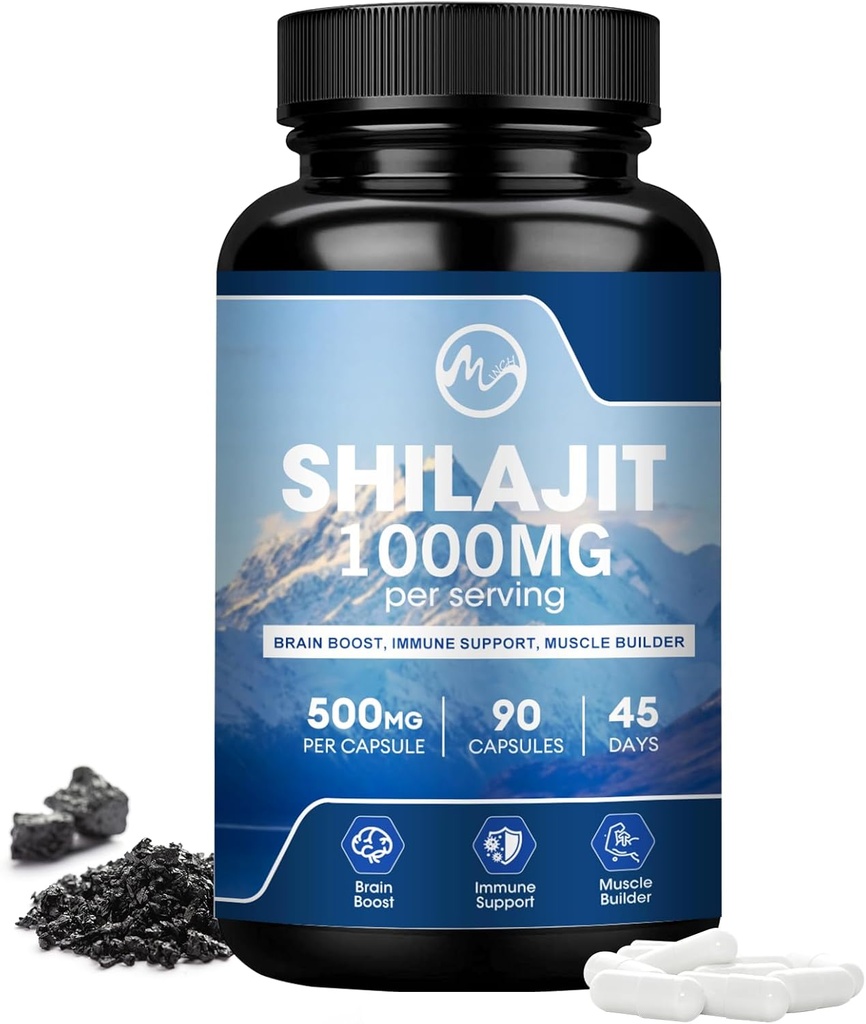 Tambahan Shilajit, Shilajit Capsules dengan Acid Fulvic untuk Pria & Perempuan, Shilajit dengan 85 + Telusuri Mineral untuk Energi, Performance & Imune Kesehatan 124; Non- GMO - 90 Kapsul
