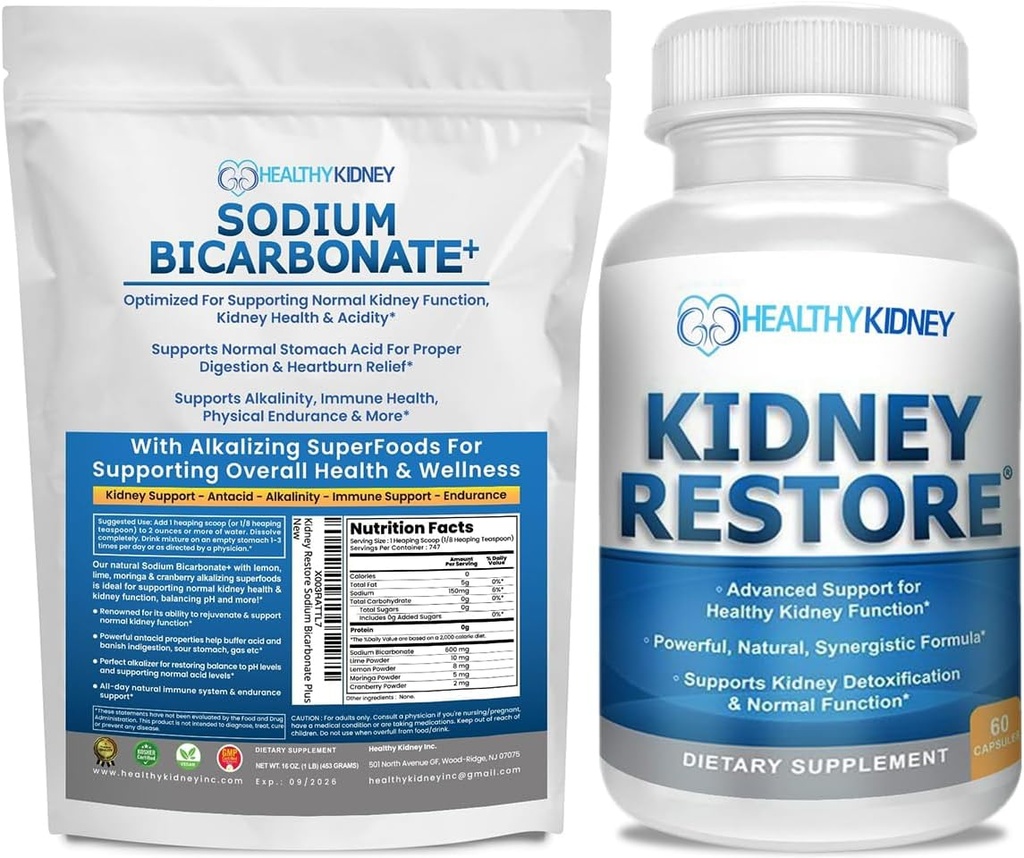 Kidney Memulihkan Sodium Bikarbonat Alkali Suplemen 1LB Cleanse 60 Caps Bundle - Supports Ginjal Kesehatan, Netraized Acid Atholach, Alkali Superfoods, Imune Dukungan, Antax & Vitamin F