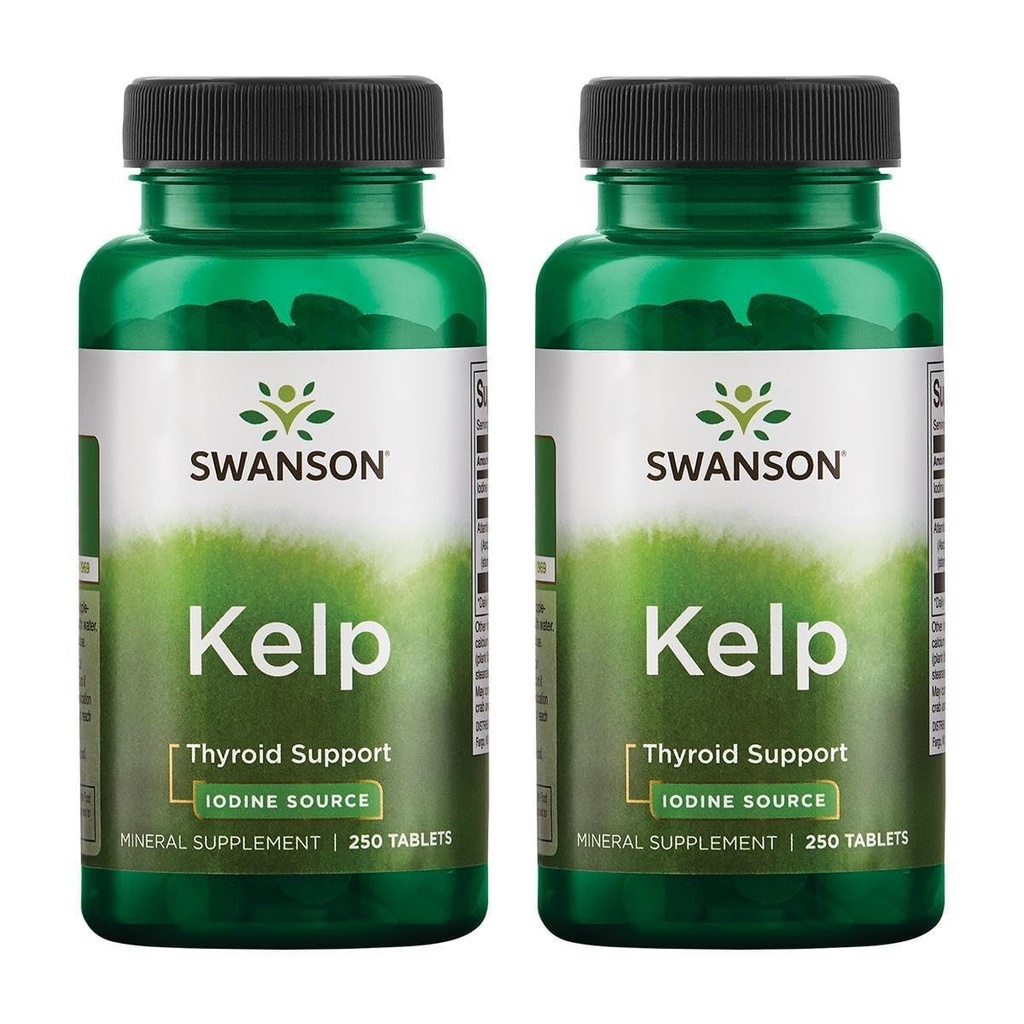 Swanson Kelp - Sumber Iodin Natural Mendukung Kesehatan Thyroid - Mineral Suplemen w / Iodin Sumber Standardisasi 0.4% - (250 Tablet, 225mcg Masing-masing) (2 Pack)