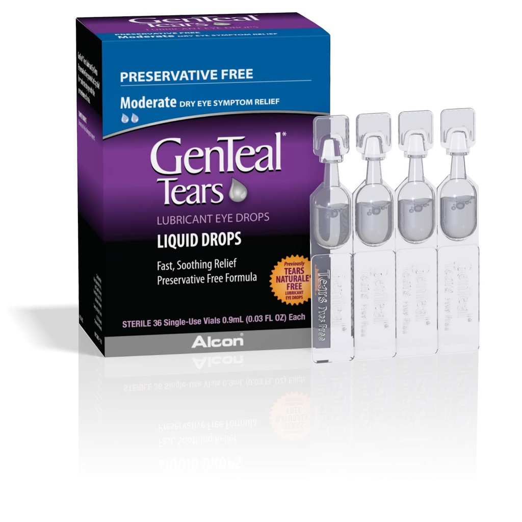 GenTeal Tears Lubricant Eye Drops, Moderate Liquid Drops, SingleUse Vials, 1 pack 36 ct, 0.03 Fl Oz