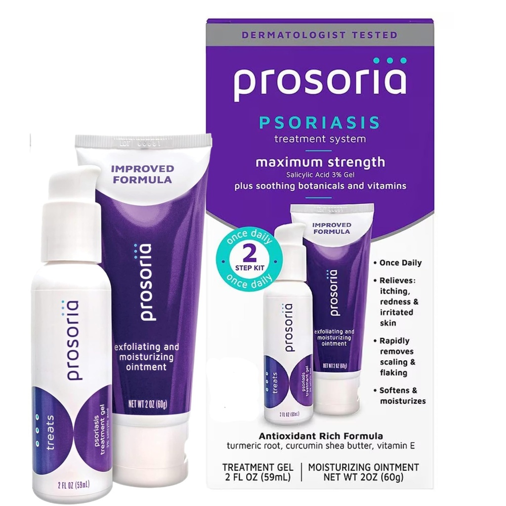 "Prosoria Treatment System Single Kit" - 2oz = 124; "Powerful Psoriasis Relief" dengan Acid Salicylic, Turmeric, Shea Butter & Vitamin 126; Gel & Oquel for Scaling, Flaming, Dryness, Gryness