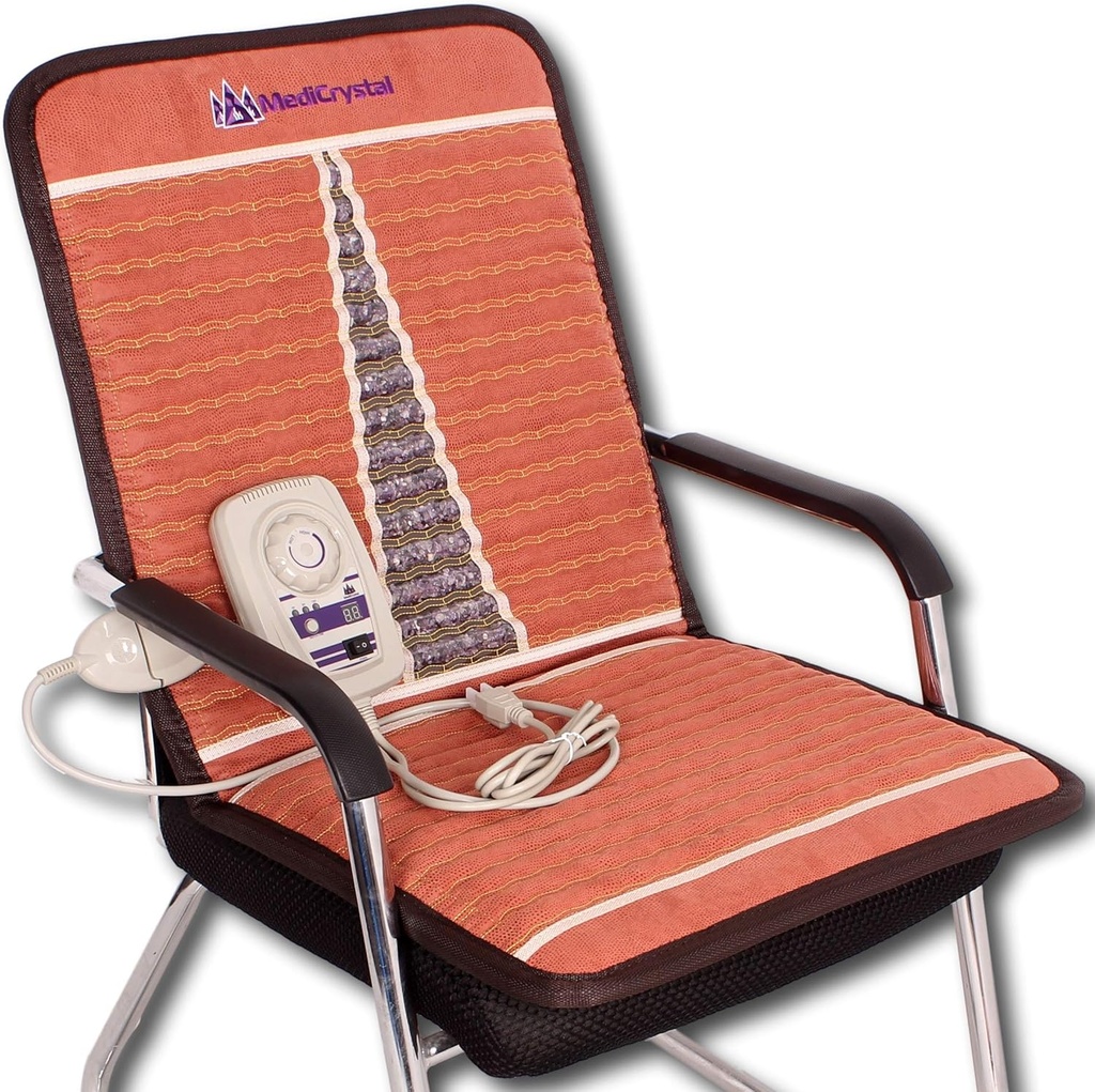 MedCrystal Far Infrared Chair Mat - 40 "L x 20" W - Natural Amethyst - FIR Haating 86- 158 ° F (30-70 ° C) - Negatif Ion - asli Manufaturer-Hot Stone Pad