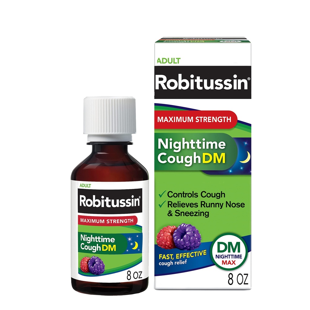 Robitsin Maksimum Kekuatan Malam Minggu Cough DM Max, Dewasa Formula, Berry Flavor - 8 Fl Oz Bottle