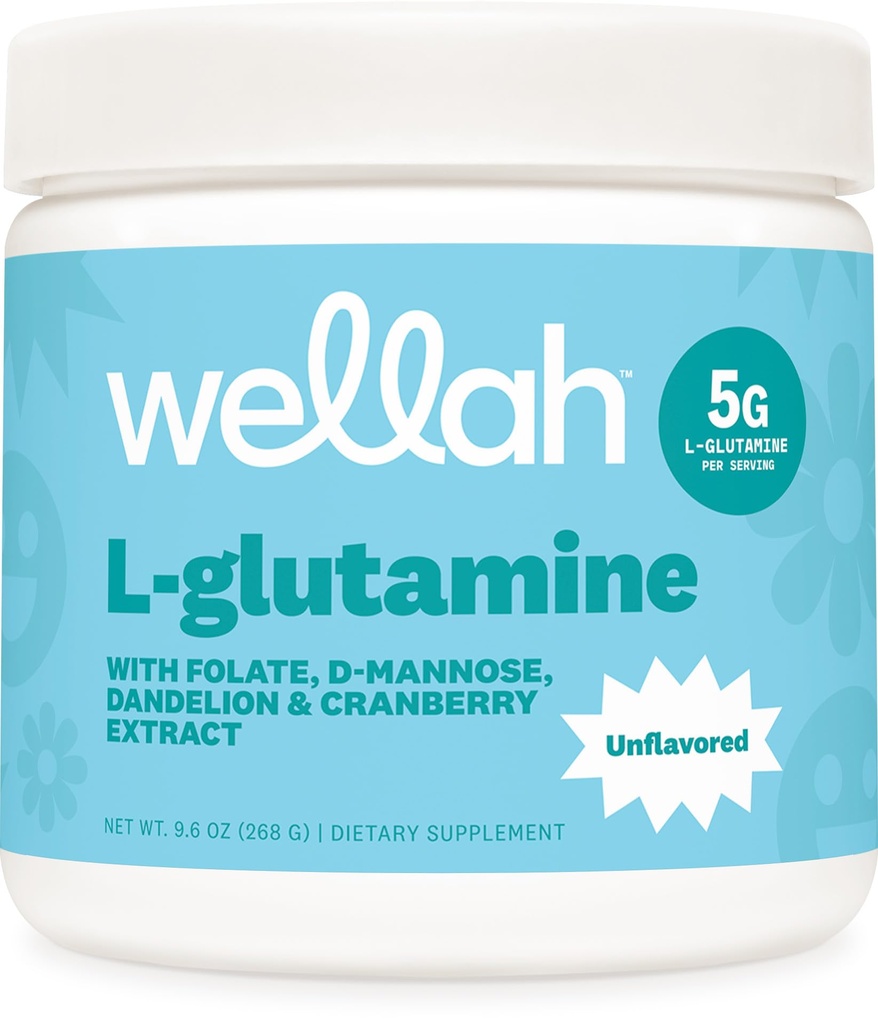 Wellah L- Glutamine Powder Unfeared (50 Pelayan) - 5g L- Glutamine Per Serving, Sweetened dengan Stevia