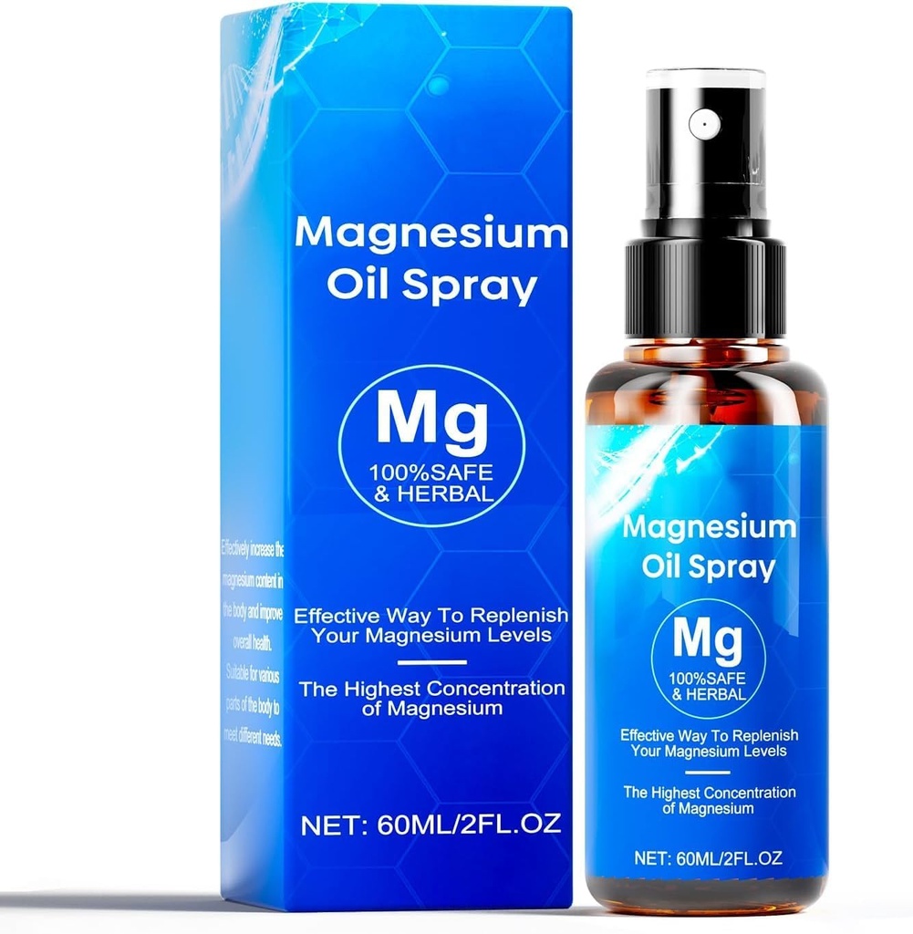 Magnesium Oil Spray, 60ml Magnesium Spray, 100% Organik Magnesium Oil Power, Promotes Calm Sleep and Relaxation, Magnesium Spray for Feet, and Body, Easy to Absorb and Use
