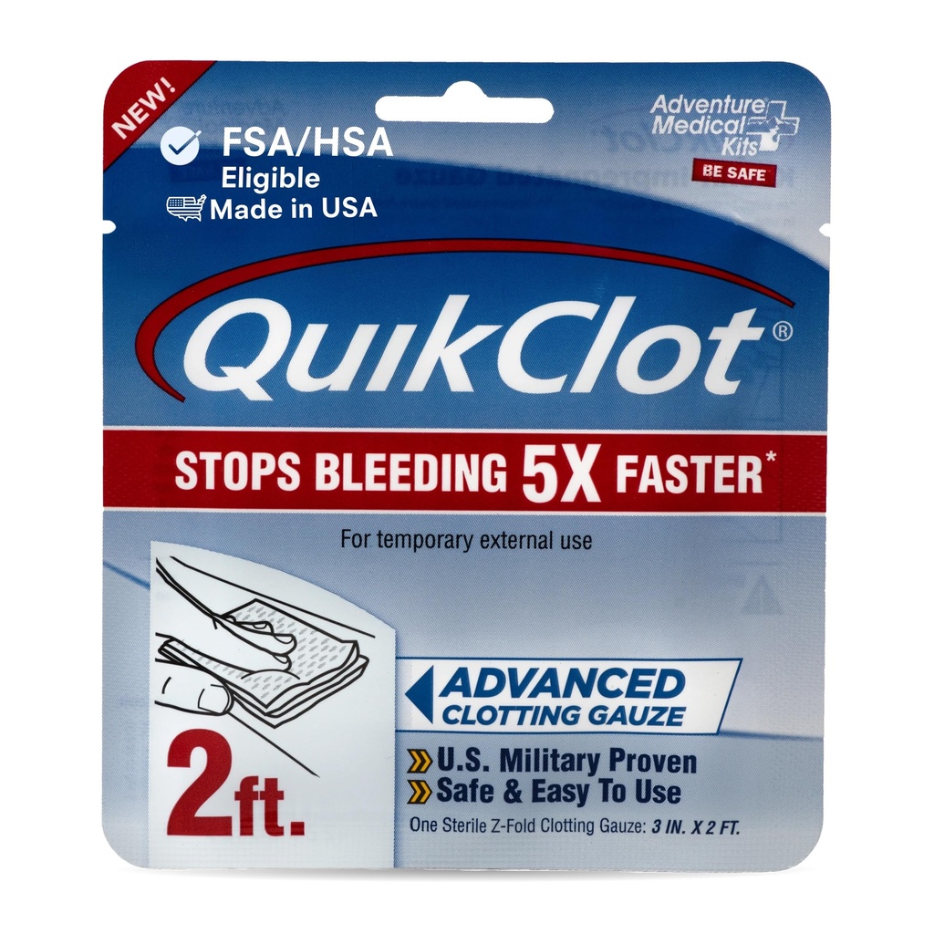 Adventure Medical Kits QuikClot Gauze - Flexible Hemostatic Medical Gaize for Emergency Survival or Decister Preparation Keits & More - Stop Bleeding Fast with Kaolin - 3 "x 24"
