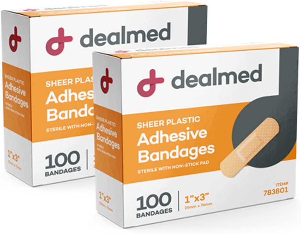 Diketahui Sheer Plastic Flexible Adhesive Bandages - 100 Count (2 Pack) Perban dengan Non-Stick Pad, Latex Free, Wound Care for First Aid Kit, 1 "x 3"