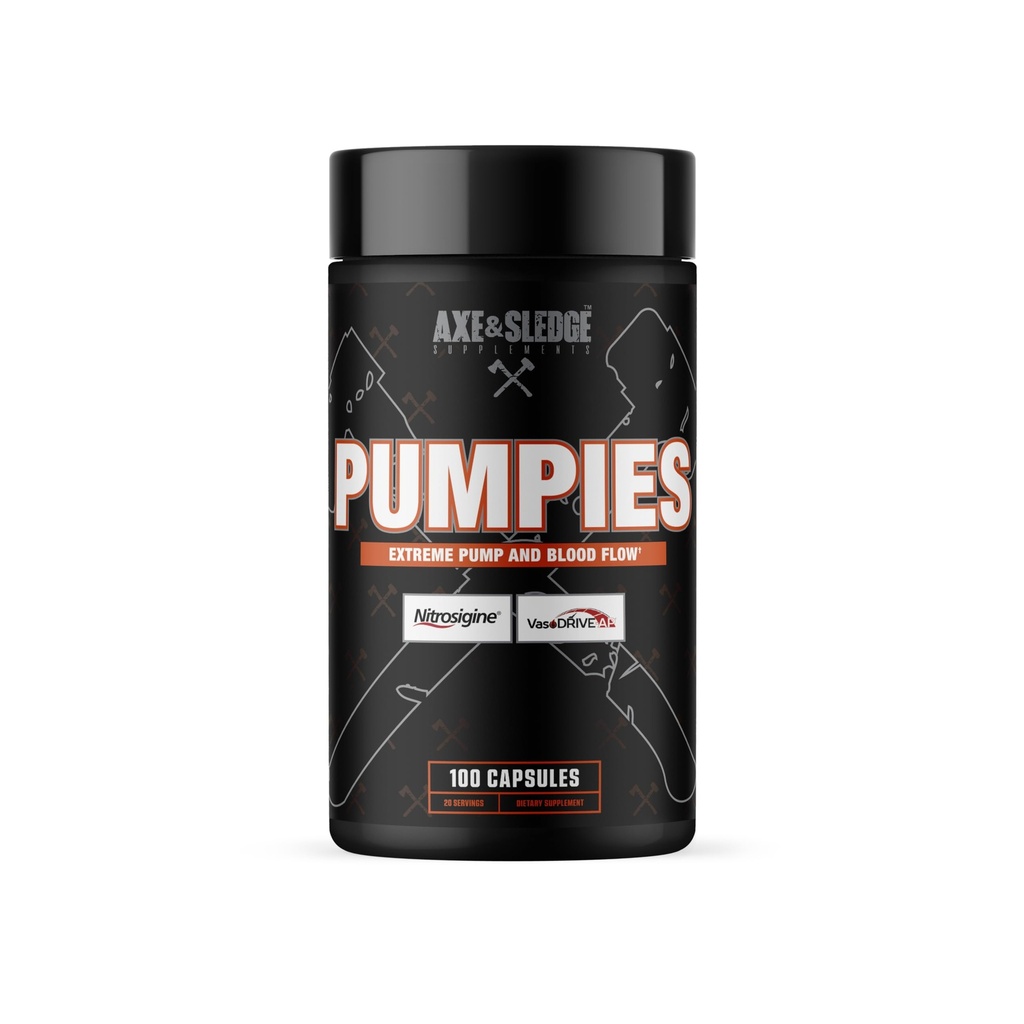 Axe & Sledge Supplemen PUMPIES Nitric Oxide Booster dengan VasoDrive-AP dan Nitroigine, Meningkatkan Pumps, Performance, dan Pemulihan, 20, 100 Kapsul
