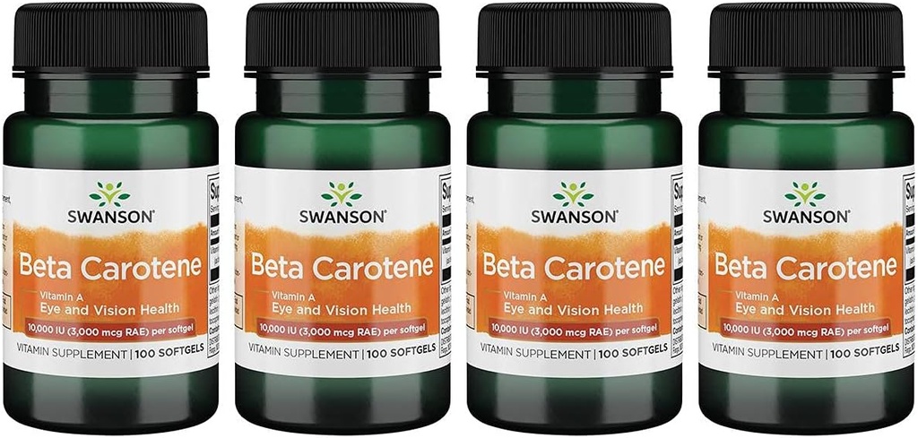 Swanson Beta- Carotene (Vitamin A) Skin Eye Immune System Health Antioksidant Dukung 10000 Iu (3000 mcg) 100 Sgels (4 Pack)
