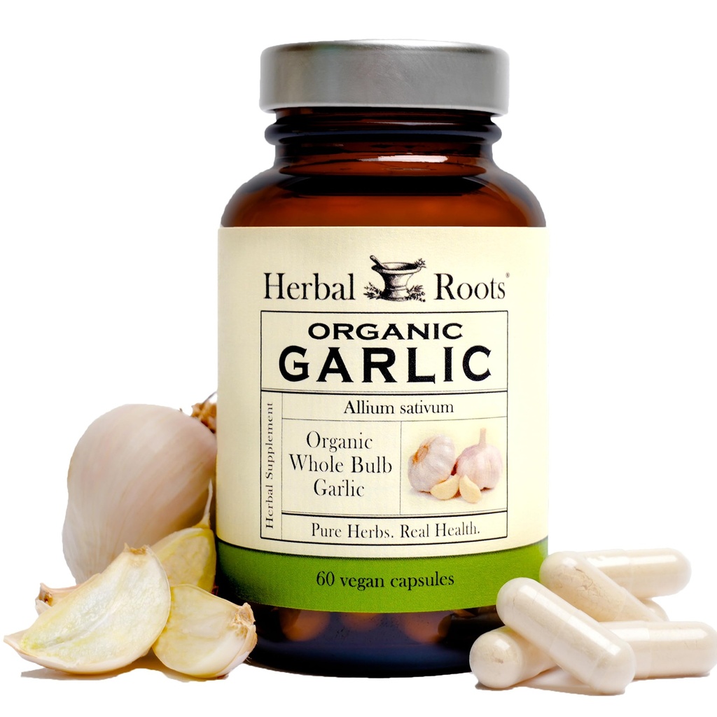 Herbal Roots Organic Whole Bulb Pill Bawang putih - Power Extra Power 124; 600 mg - 60 Organic Vegan Capsules