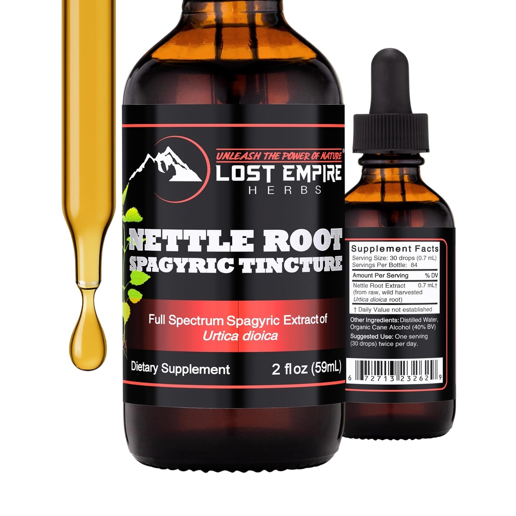 Lost Empire Herbs Nettle Root Extract Spaagyric Tacrture (2 fl oz) - Wild Harowed from Suplement for Men, Urinary Faction, BPH, Hair Loss - 3 Party Lab Tested