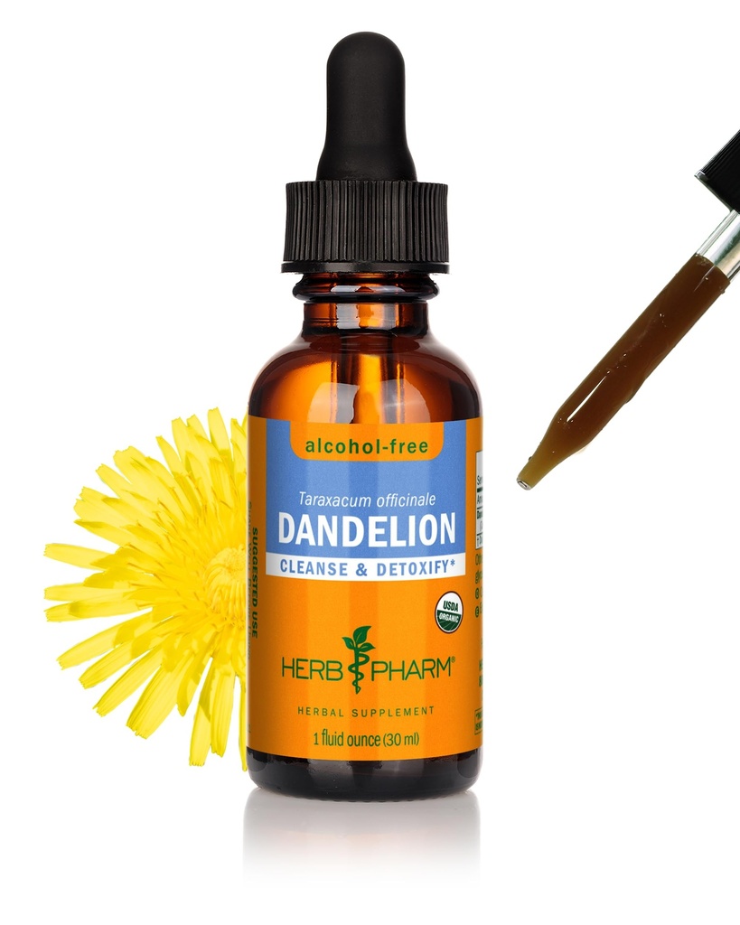 Herb Pharm Certified Organic Dandelion Ekstration for Cleansing and Detoksifikasi, Alcohol- Free Glycerite, 1 Fl Oz