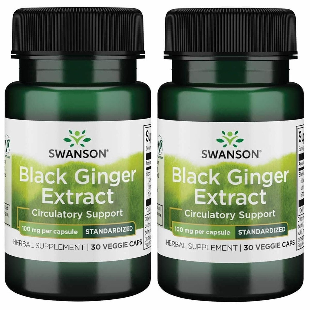 Swanson Black Ginger Extract - Promes Healleal Blood Circulation and Fisik Vigor - May Aid Heart Health, Muscle Tease, and Mental Wellsing - (30 Veggie Capsules, 100mg Everyone) (2 Pack)