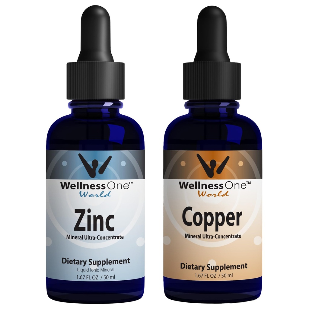 WellssOne Ionic Liquid Zinc & Liquid Copper - Zinc-Copper Bundle untuk mendukung sistem kekebalan tubuh dan gabungan, Nerve & Bone Health - 1.67 fl oz Zinc & Copper Liquid Drops