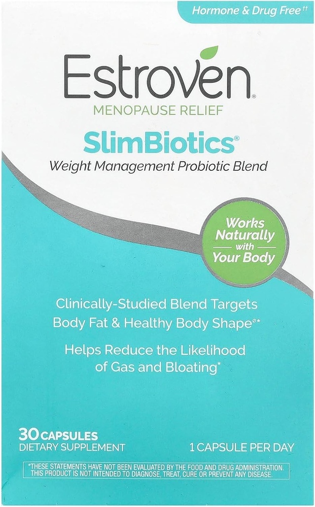 Estroven SlimBiotics, WlighManagement Menopause Suplemen Perempuan, 30 Kapsul, B Vitamin untuk Mendukung Kesehatan Metabolic, Programfor Digetical Health untuk Menyediaan Gas & Bloating Relief