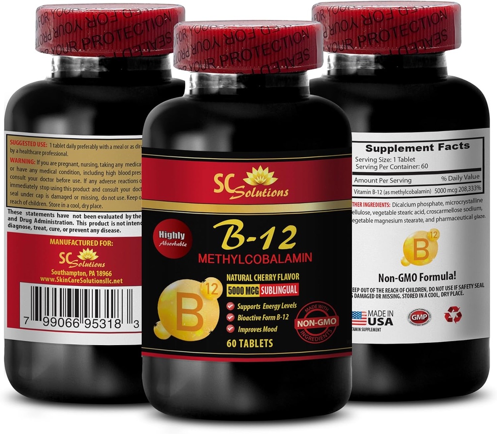 vitamin B12 dan suplemen magnesium - METHYLCOBALASIN VITAMIN B-12 5000 - vitamin terbaik bagi perempuan lebih dari 50 ditambah energi, vitamin terbaik bagi pria lebih dari 40, kapsul penguat energi - 1 Botol 60 tablet
