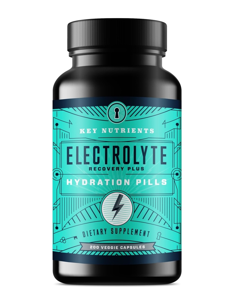 KEY NUTRIENTS Electrolite Tablet, 200 Capsules, Salt Tablet for Dehydration, Fasting Electrolite Tablets - Pil Garam dengan Electrolite, No Sugar, Gluten Free Hidration tablet dibuat di Amerika Serikat