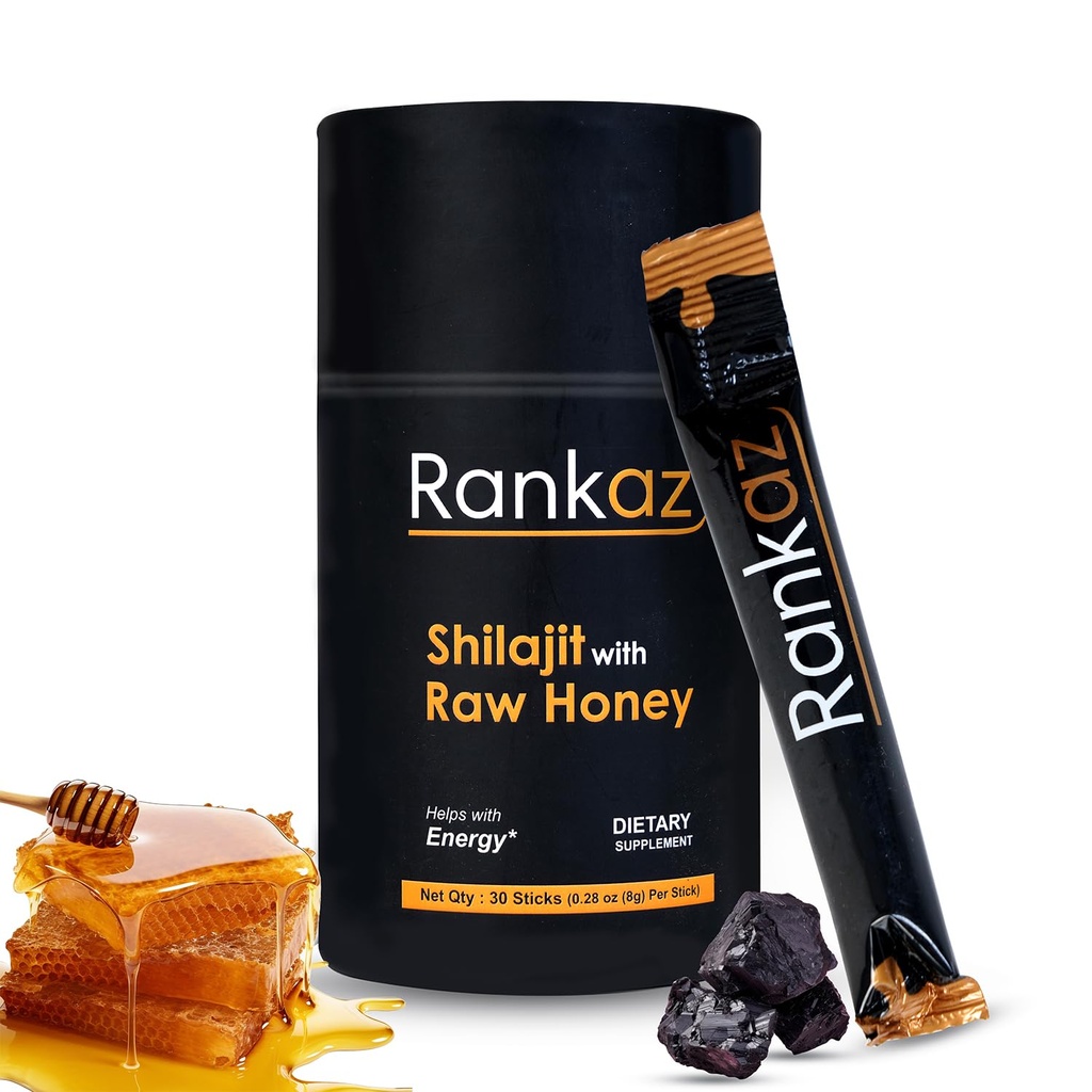 Rankaz Natural Shilajit Honey Sticks Organik - 30 Sticks, Shilajit Honey Fulvic Acid dan Trace Minemency