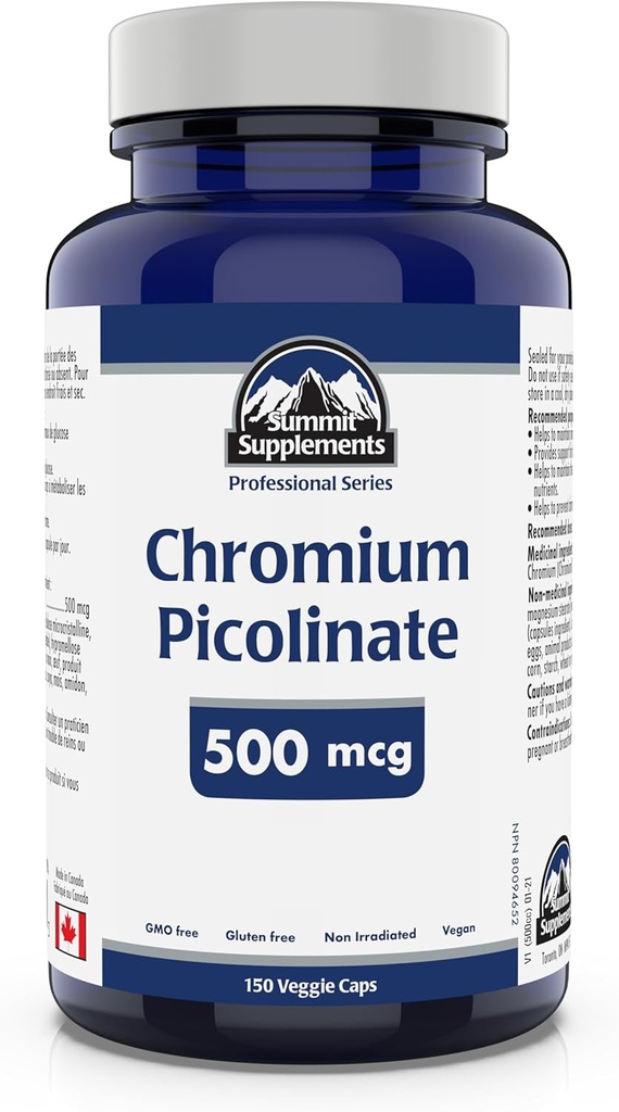 Suplemen Summit, Chromium Picolinate 500 Mcg, 150 Vevgie Caps, Seri Profesional