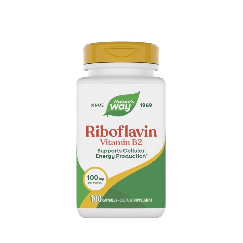 Nature 's Way Riboflavin Vitamin B2, Supports Cellular Energy Production *, High Potency Riboflavin, 100 mg per Serving, 100 Kapsul (Packaging May Vary)