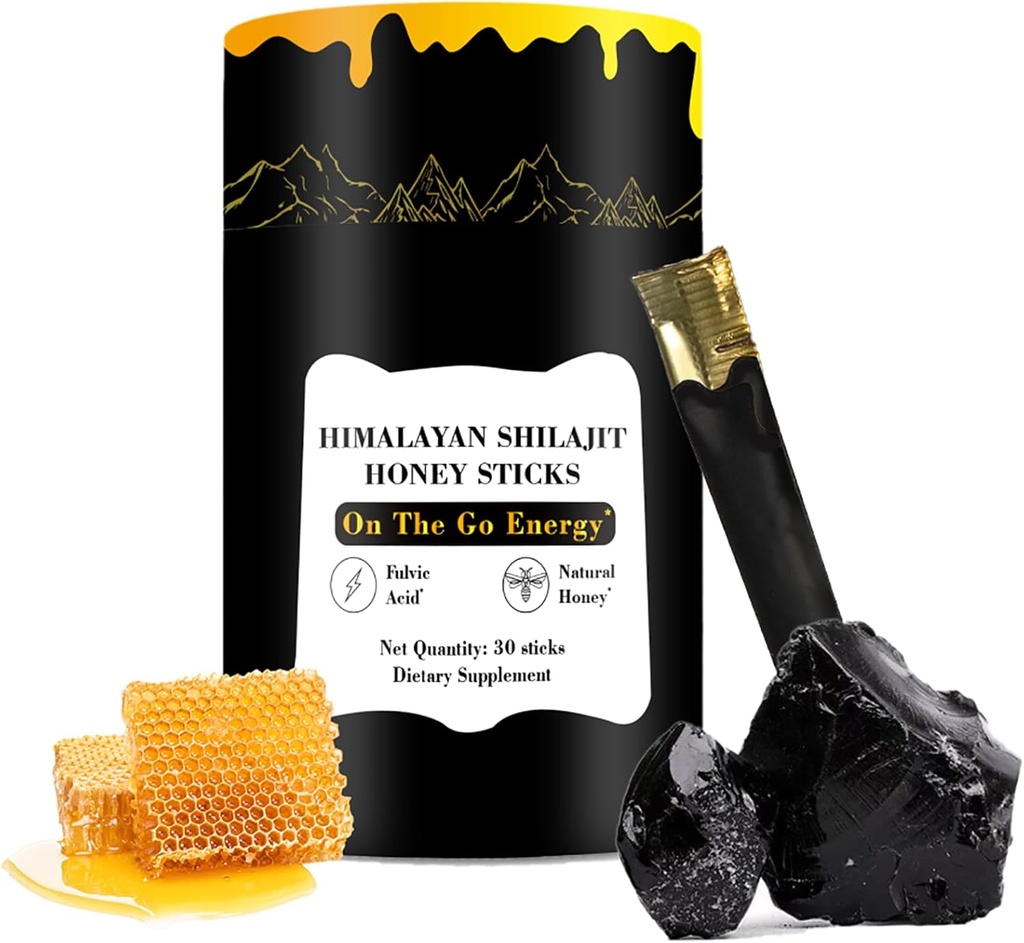 Shilajit Honey Sticks, 30 Sticks - Pure Himalaya Resin, Organ Honey & Saffron for Energy Boost, Immune Dukung & Vitalitas, SHILAJIT Honey Sticks for Men & Women