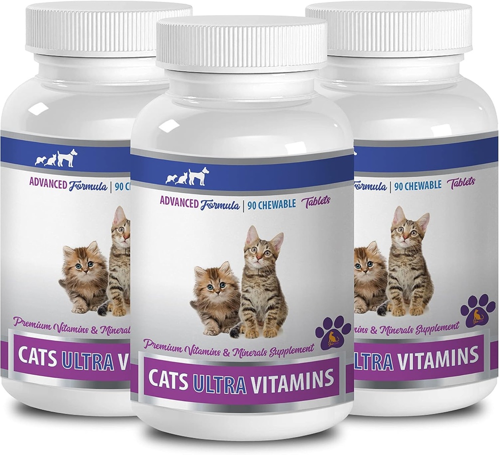 antioksidan untuk Kucing - Ultra Vitamin untuk Kucing - Minever sehat dan Vitamin Formula - Chews - Kalsium untuk Kucing - 3 Botol (270 Treats)
