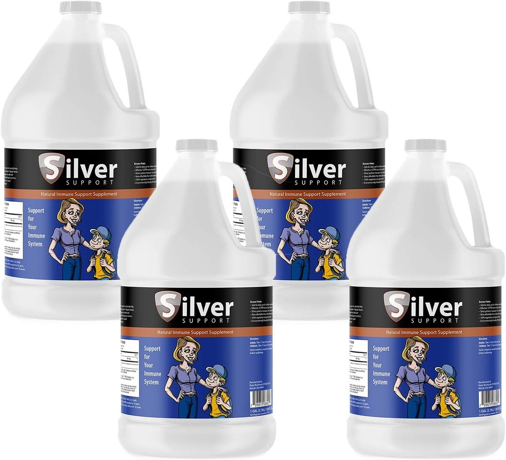 Dukungan Perak - Herbal Imune Supplemen Dukungan, Solusi Perak berukuran Nano, Immune Booster untuk Anak-anak, Pets & Dewas, Purified Silver, Memperkuat Sistem kekebalan Anda untuk Musim Dingin dan Flu - 4 Gallon
