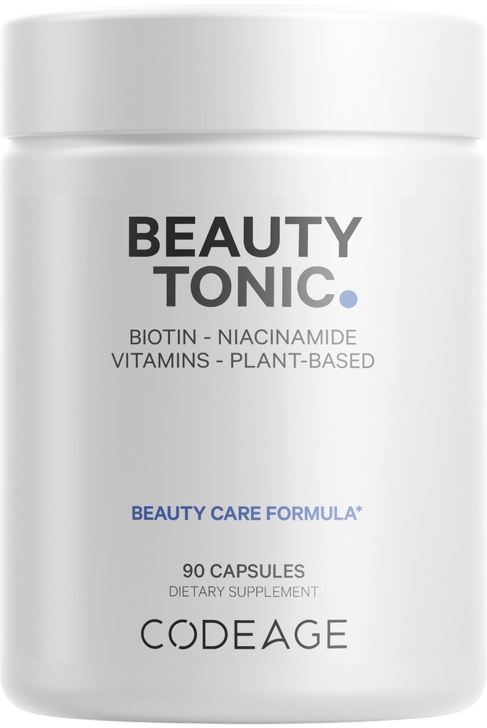 Codeage Biotin Suplemen dengan Vitamin C, Vitamin E, Vitamin B6, Niacin, Fleat, Organic Food Blend, Phytoceramides, Astaxanthin, Selenium - Beauty Tonic - Rambut, Skin, dan Nail Dukungan - Vegan, 90 Ct