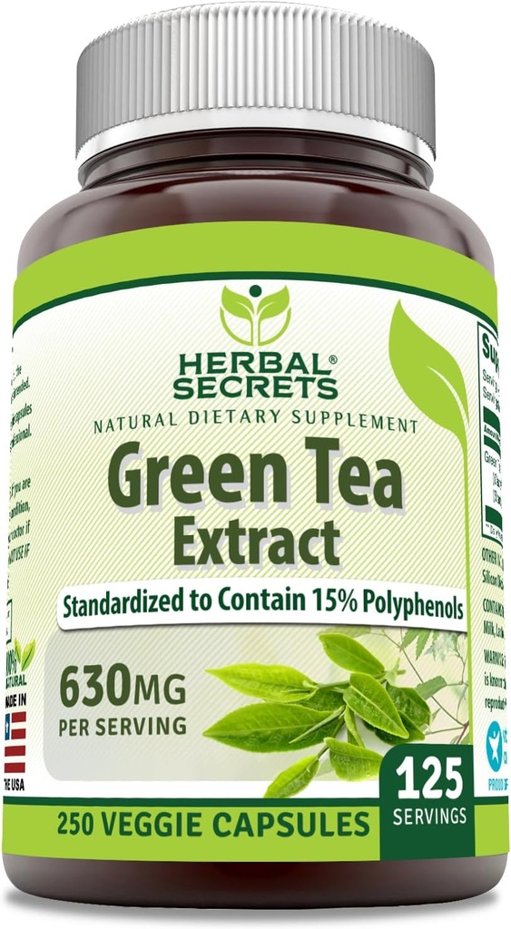 Herbal Secrets Green Tea Extract 630 Mg Per Serving 124; Veggie Capsule Suplement (1 Pack, 250 Count)
