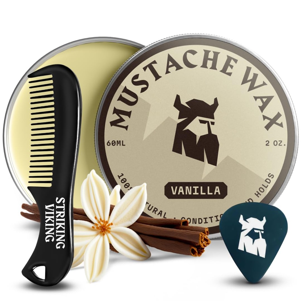 Pemotongan Kumis Viking Wax & Comb Kit - 2 oz, Vanila - Kumis Lengkap Berkembang untuk Pria - Stronghold Styling & Wax Strong - Pocket- Sized Precision & Styling Comb