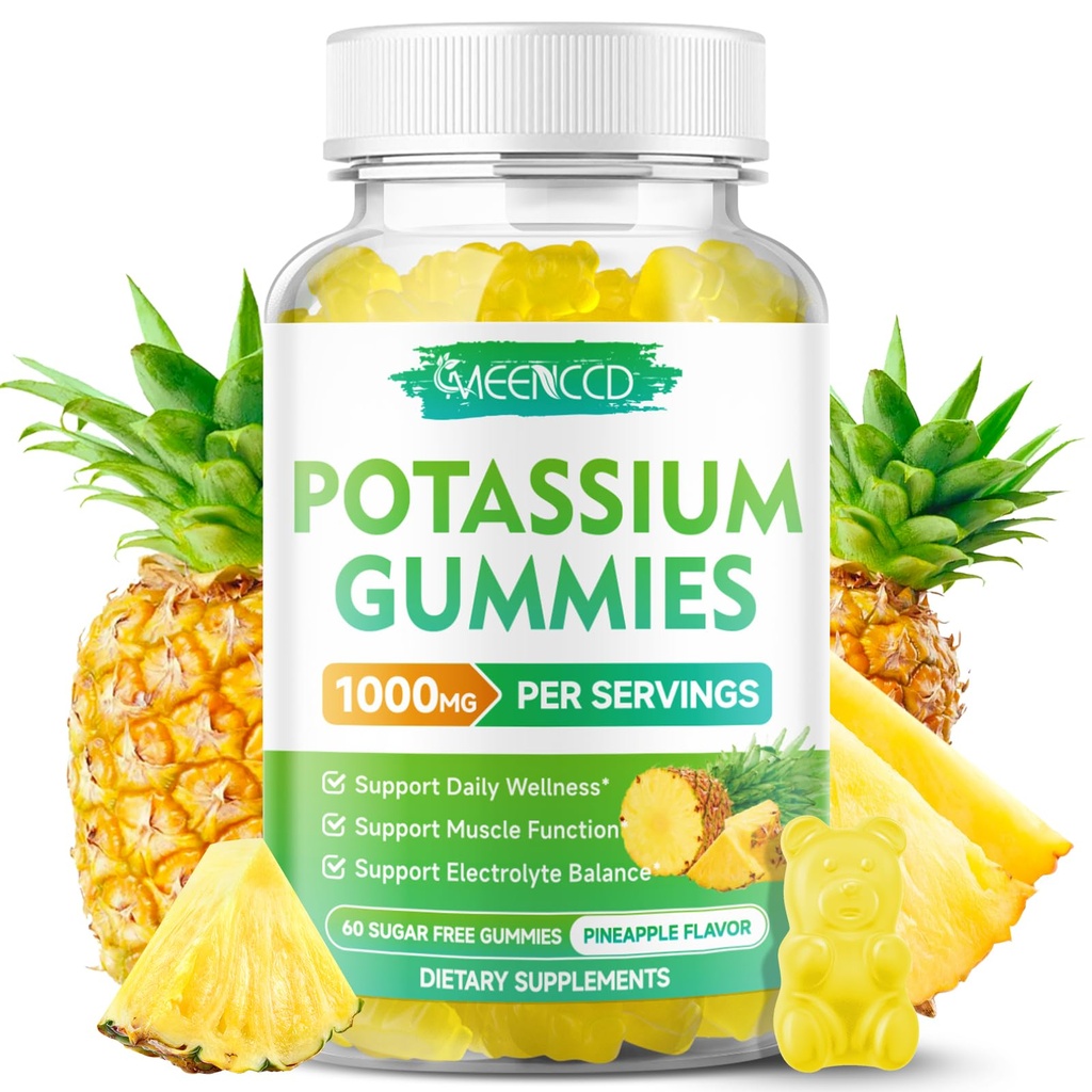 Potasium Citrate Gummies 1000mg, Potency Tinggi Potasium Gummies for Dewata & Men, Dukung Krisis Leg & Muscle Health, Sugar- Free, Pineapple Flavor, 60 Count