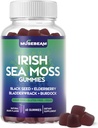 Irish Sea Moss Gummies - with Black Seamoss Elderberry Bladdercrack Burdock Turmeric Omega-3 Vitamin C D3 Zinc - Seamoss Sugar- Free Gluten Free Vegan