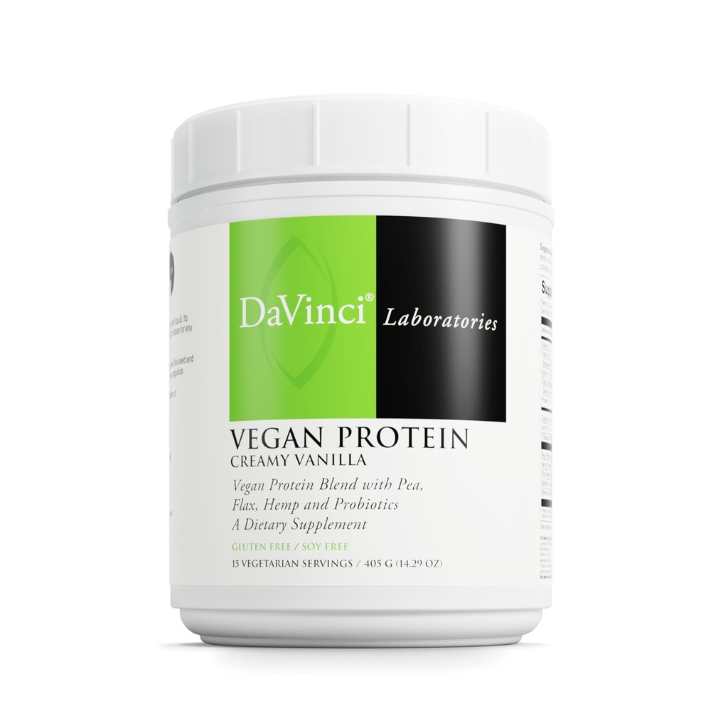Protein DaVinci Labs Vegan - Protein Powder Support Muscle & Tesis Repair * - Suplemen Protein Vegan dengan Benih Protein Pea & Flax - Creamy Vanilla, 15 Pelayan (405 G)
