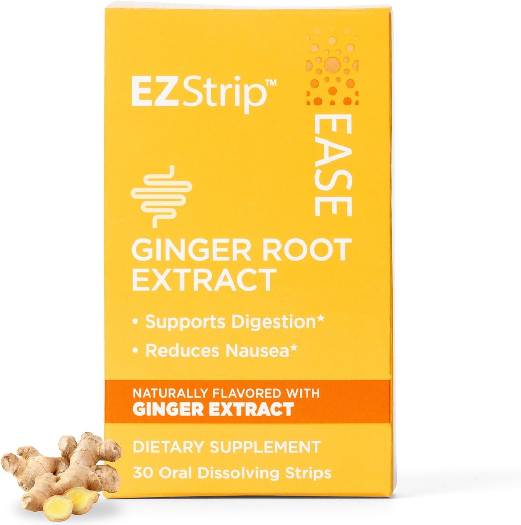 Suplemen Kemudahan - Ginger Flavor, 30 Count - Dissolve Strips dengan Ginger Root Bantuan Bantuan Nausea Relief, Pagi dan Motion Sickness, dan Gangguan - Dibuat di Amerika Serikat, Gula dan Gluten- Bebas