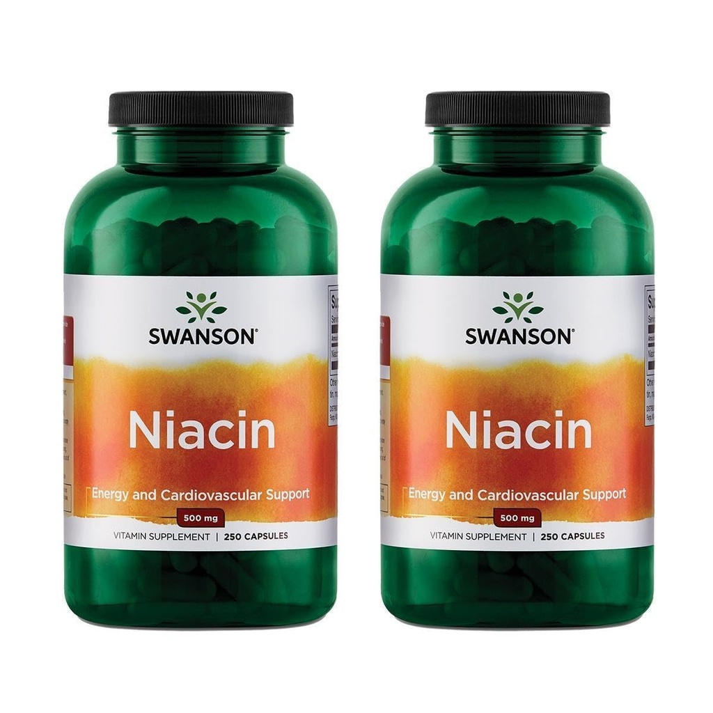 Swanson Niasin (B3) Dukungan Kesehatan Cardio Carbohydrate Metabolisme 500 Miligram 250 Capsules (2 Pack)
