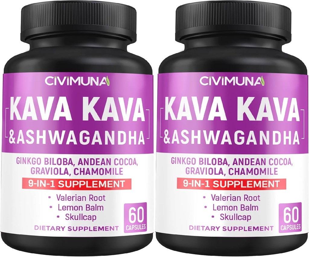 Kava Capsules dengan Kava, Ginkgo, Ashwagandha dan More - 120 Capsules untuk 4 Bulan Supply (Paket 2)