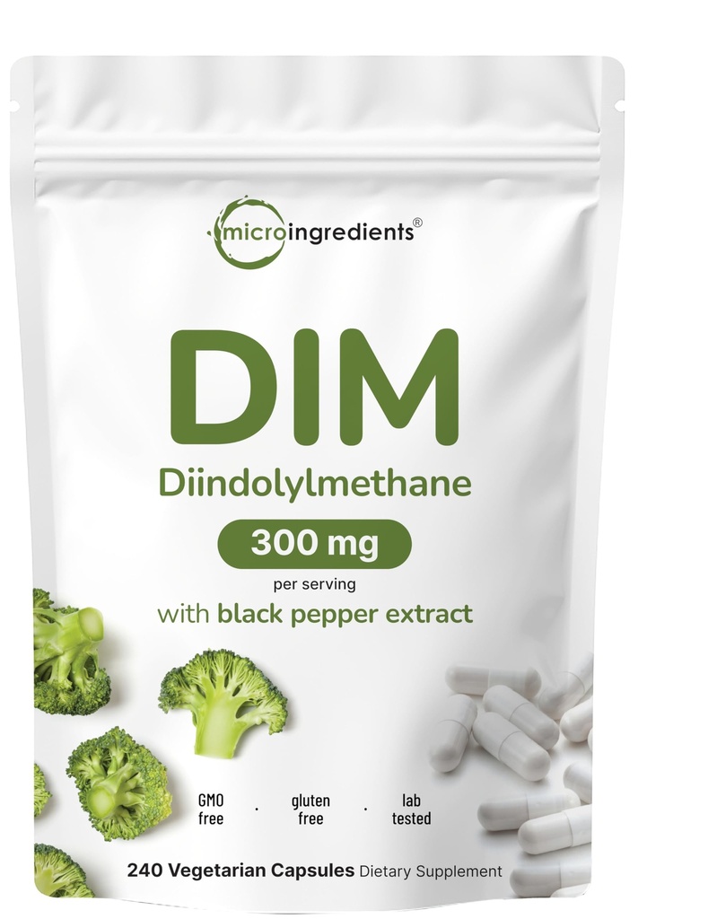 DiM Active Suplement, DIM 300mg, 240 Veggie Capsules (8-Month Supply), 2 in 1 Formula, Estrogen Metabolisme, Premium DiM- Plus Brokoli Ekstment Dengan Black Pepper untuk Absorpsi