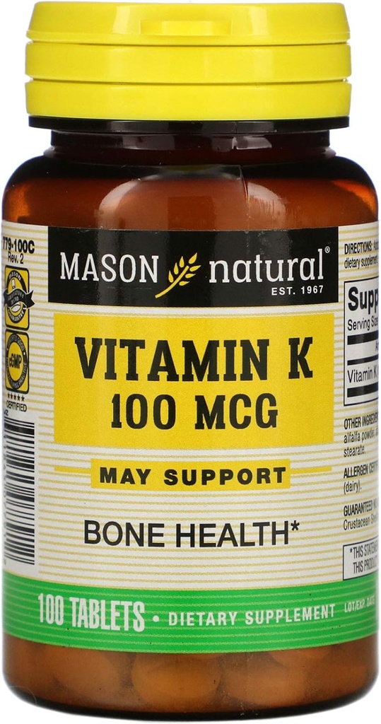 Mason Vitamin Vitamin K 100 mcg Tablet, 100-Count Bottles