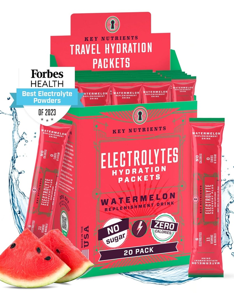 KEY NUTRIENTS Electrolytes Powder Pawder - Menyegarkan Paket Hidration 20 Paket - Perjalanan Poader Hidration - Tidak Gula, Tidak Ada Kalori, Gluten Bebas - Dibuat di USA