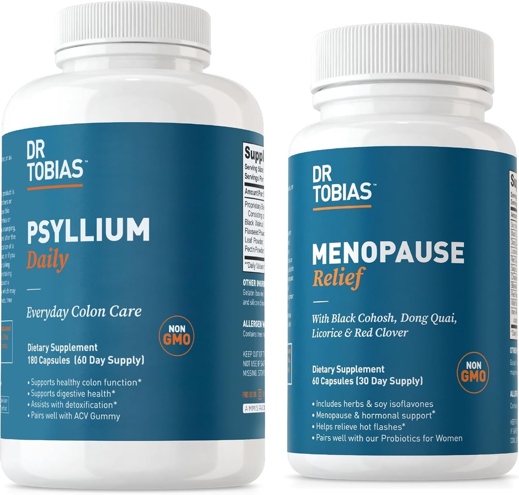 Dr. Tobias Menopause Relief and Psyllium Daily - Support Hormonal Saldo and Digetical Health, Non- GMO