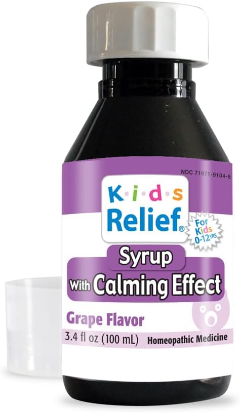 Kids Relief Syrup with Calming Effect, for Children 012 Yrs, Grape Flavor, Gluten and Dye Free, No Added Sugar, 3.4 oz