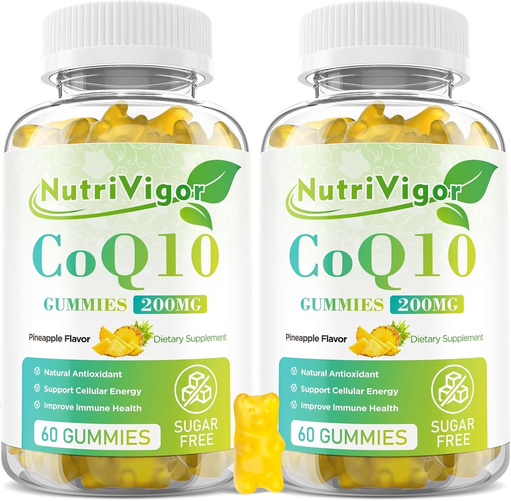 Gumi CoQ10, Suplemen Koenzim Q10 200 mg, Tambahan Absorpsi Tinggi KoQ10 untuk Energi Sel dan Kesehatan Ammune, Vegan, Gluten Bebas, Serba Pineapple, 120 Count
