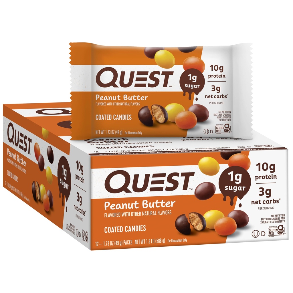 Kantin Bernutrition Quest, Peanut Butter, 1g Sugar, 10g Protein, 4g Net Carbs, Gluten Free, Keto Friendly, 12 Count