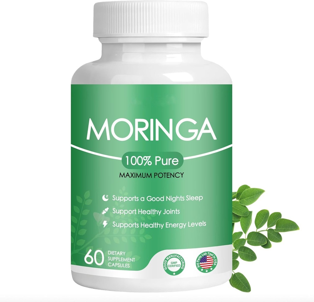 Katup Morsules Organik - 800 mg Bubuk Moringa Murni - Nutrient- Dera Superfood untuk Energi - Moringa Kapsul - 60 Kasules